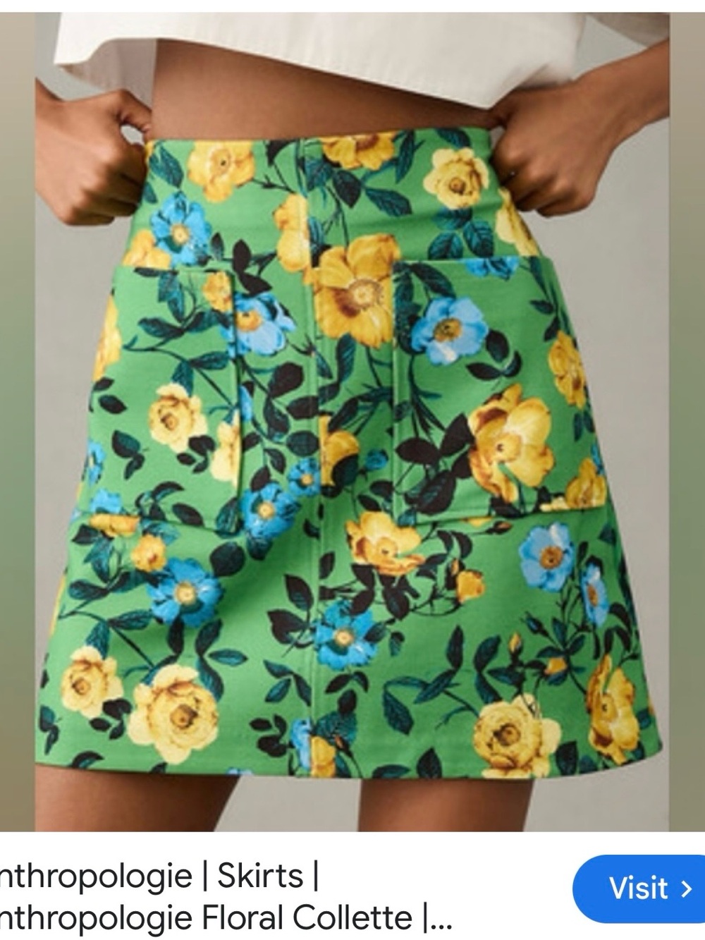 Anthropologie Green Floral A-Line Skirt Maeve Collette Size Small